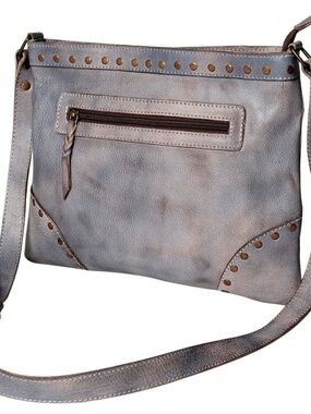 Fog Gray Studded Leather Crossbody Bag